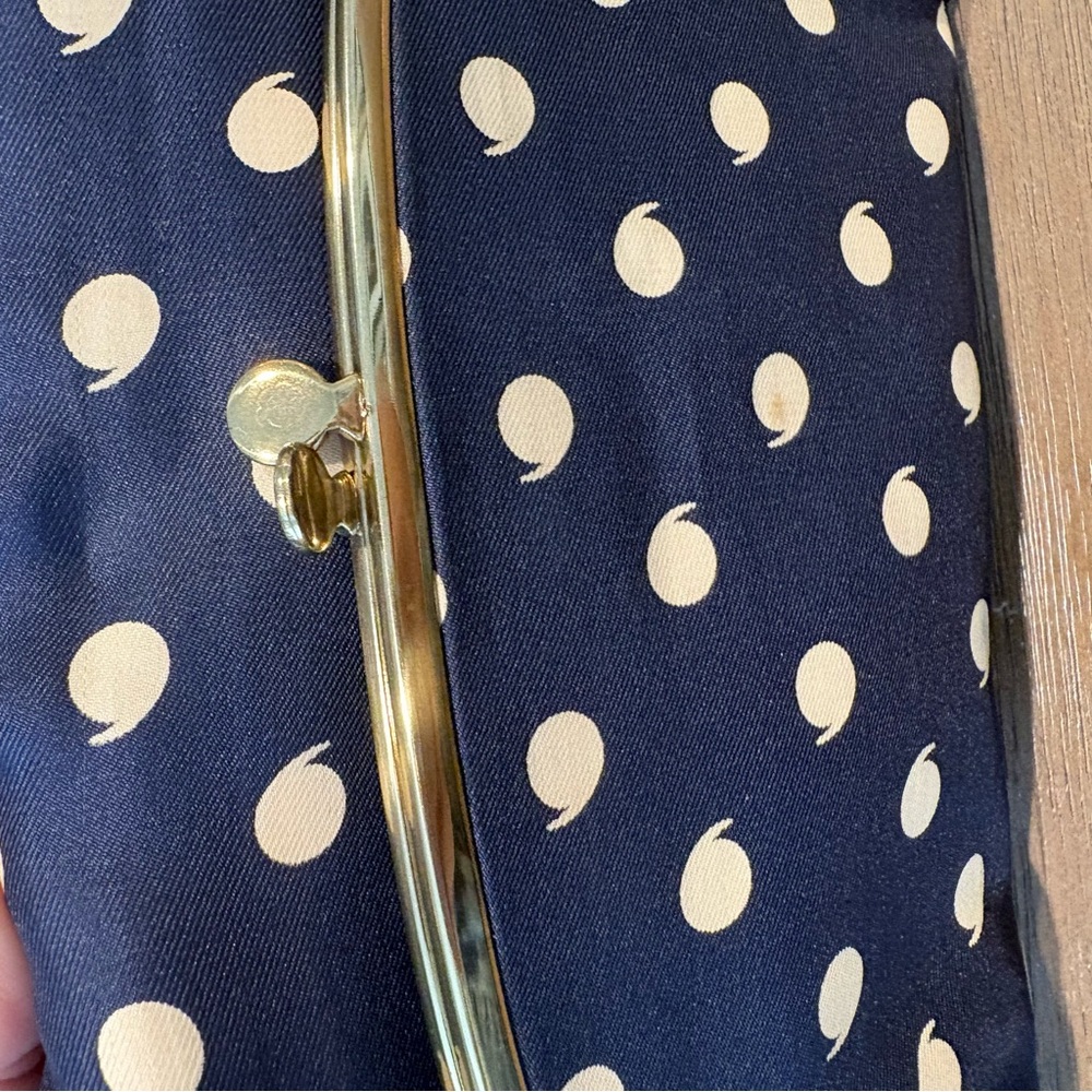 Vintage Ingber Foldable Clutch Purse Kiss-Close blue and white polka dots 1950s - Picture 6 of 8